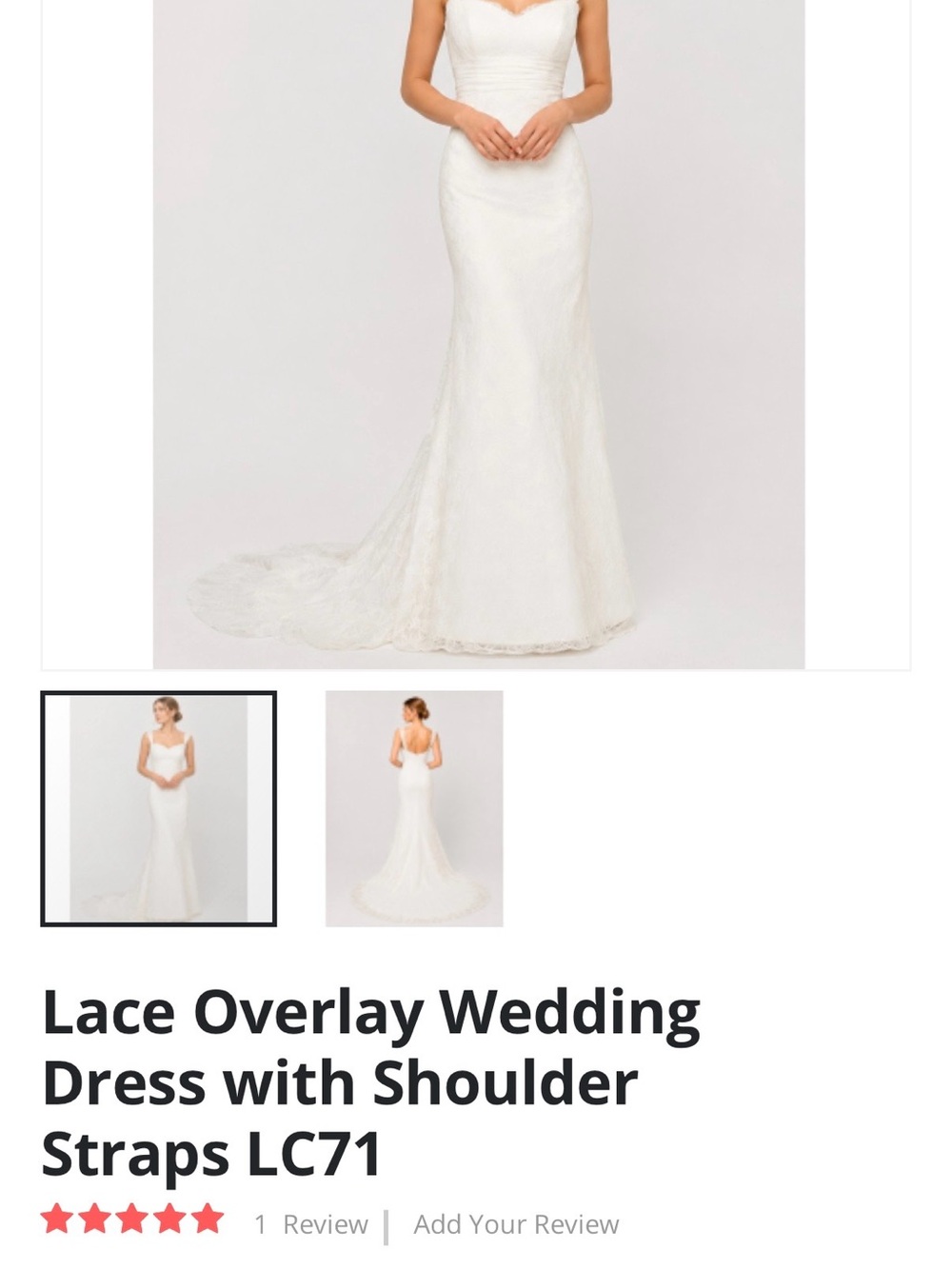 Lace Overlay Wedding Dress with Shoulder Straps - White